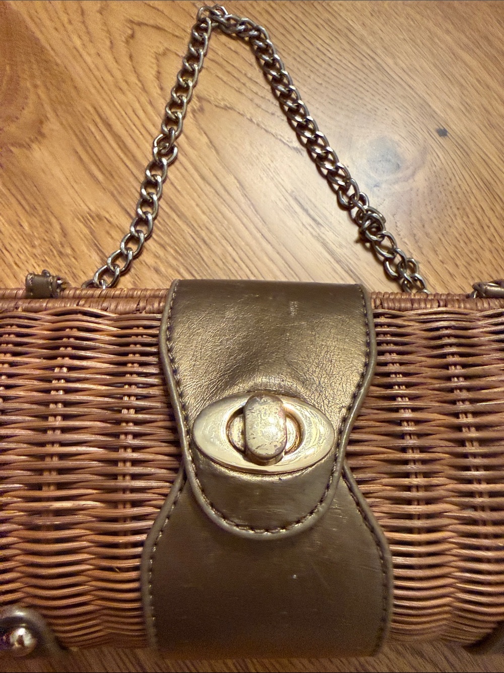 Woven Rattan Clutch with Metallic Trim — Brown - Picture 2 of 3